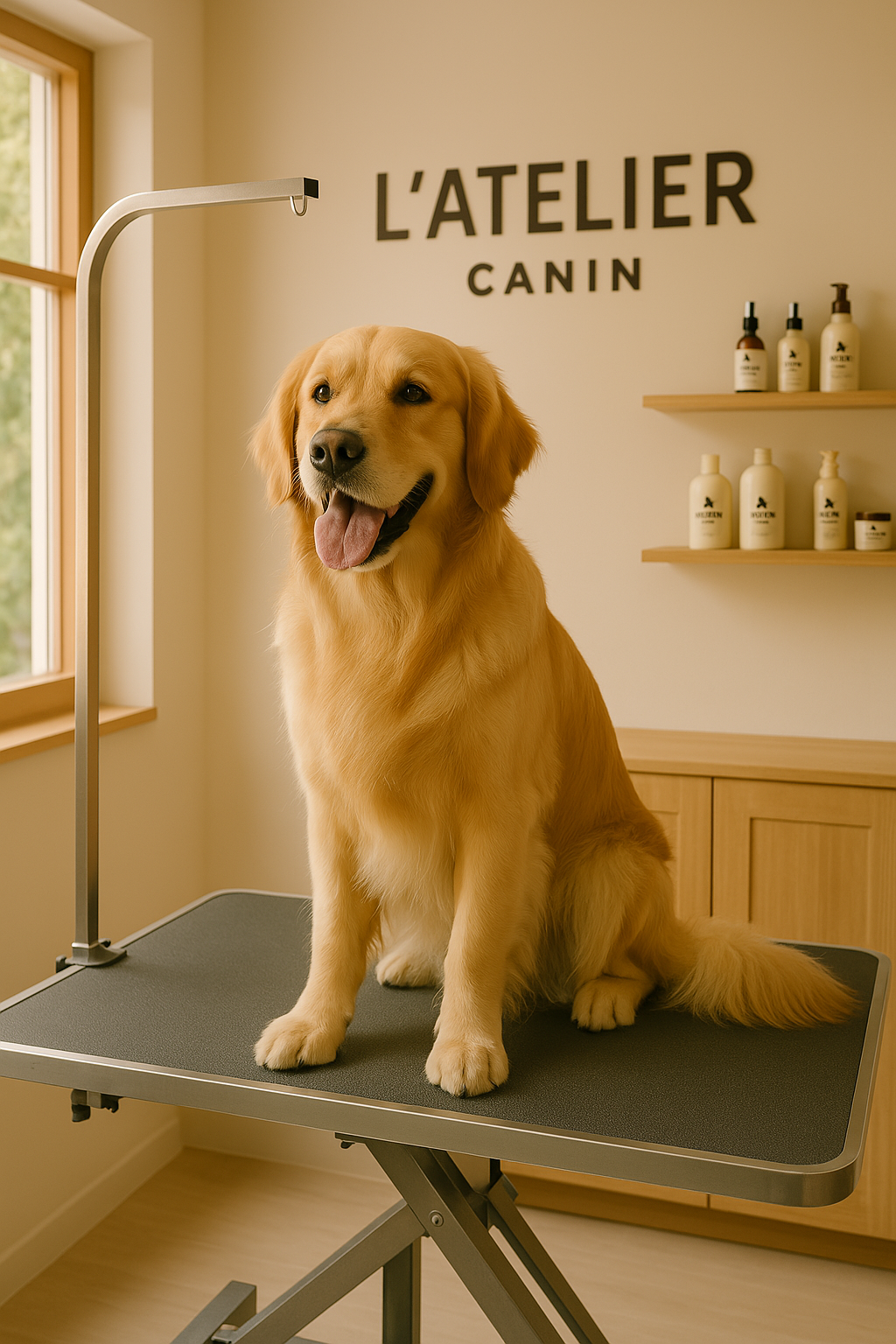 Canin au salon de toilettage